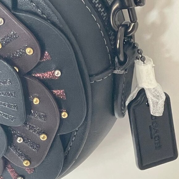 Coach Tea Rose Crossbody CE782 Small Round Leather Chain Shoulder Strap Floral - Picture 11 of 14